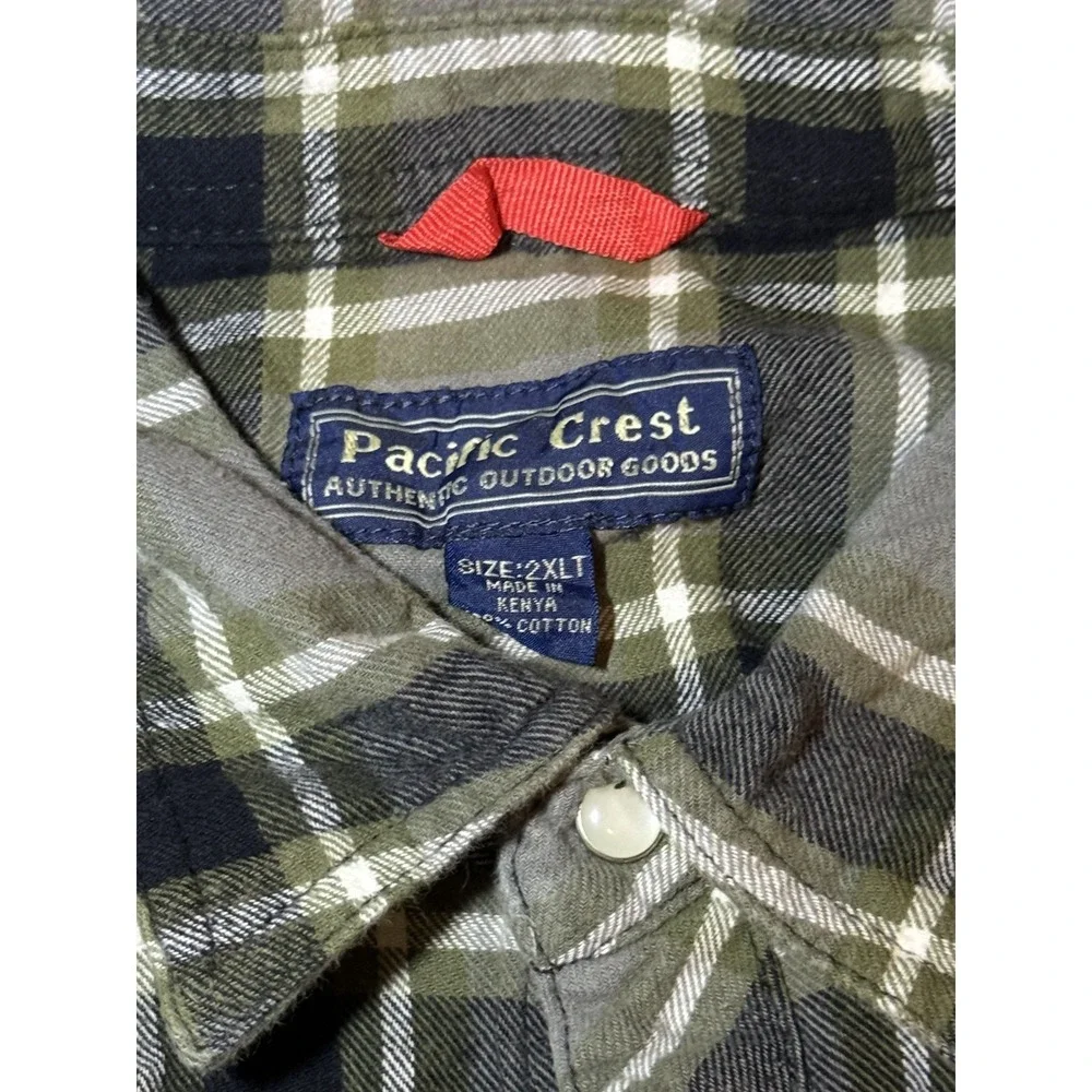 Pacific Crest Plaid Western Snap‎ Button-Up Shirt Green Gray Men's 2XLT